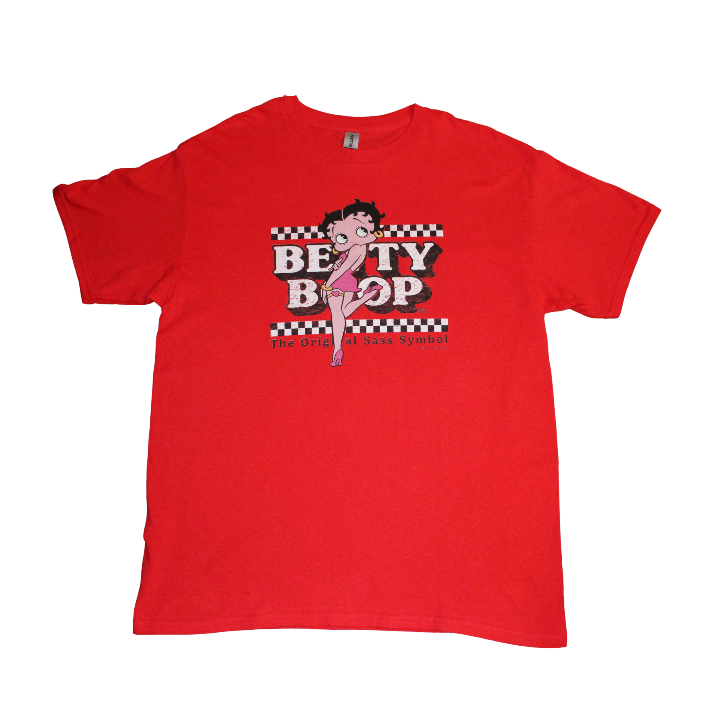 Red t-shirt with Betty Boop graphic, round neck sweatshirt, front view