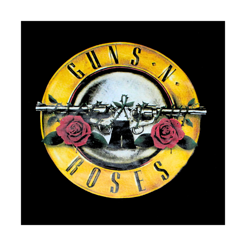 "Guns N' Roses classic logo graphic t-shirt on black tee, front view"