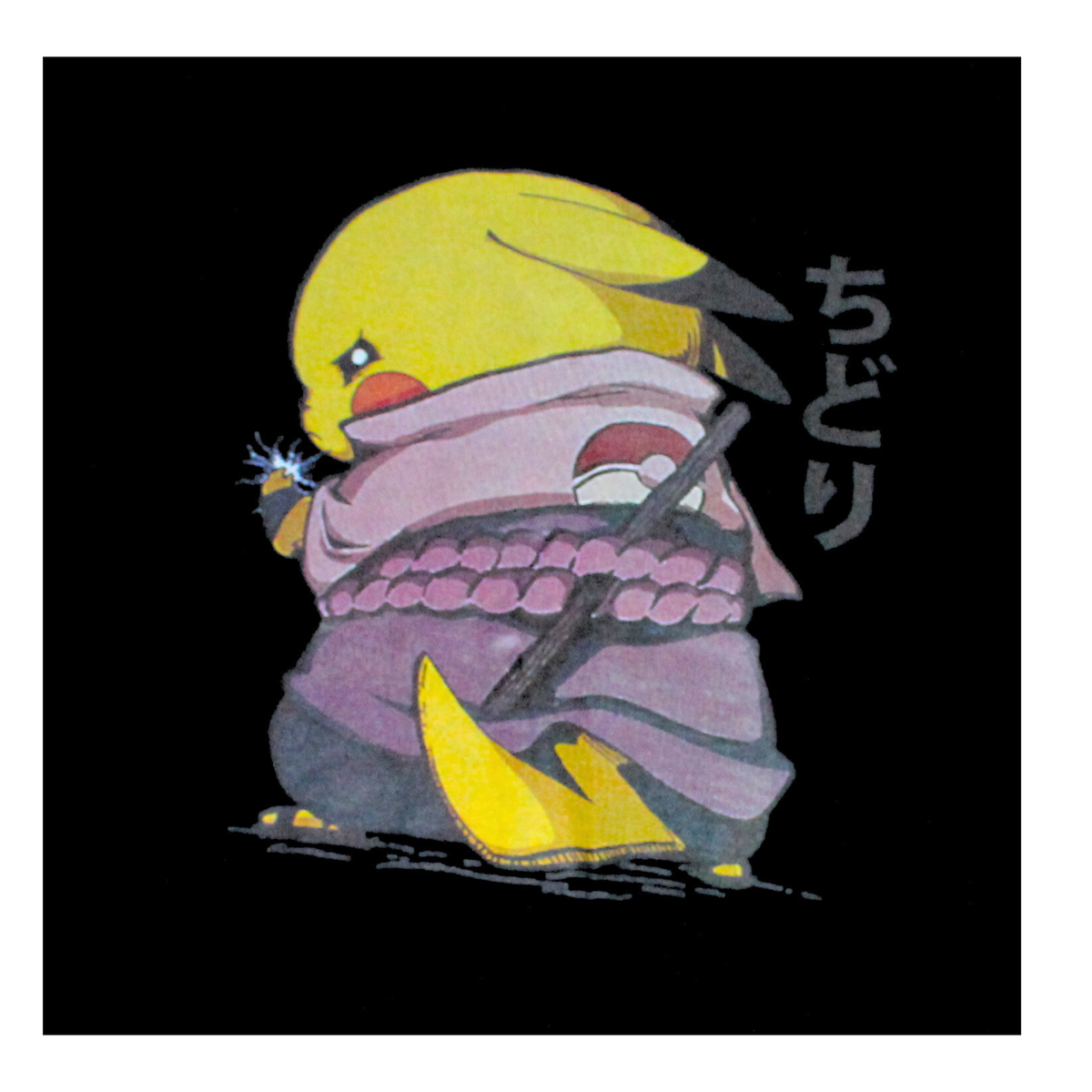 Samurai Pikachu graphic t-shirt on black tee