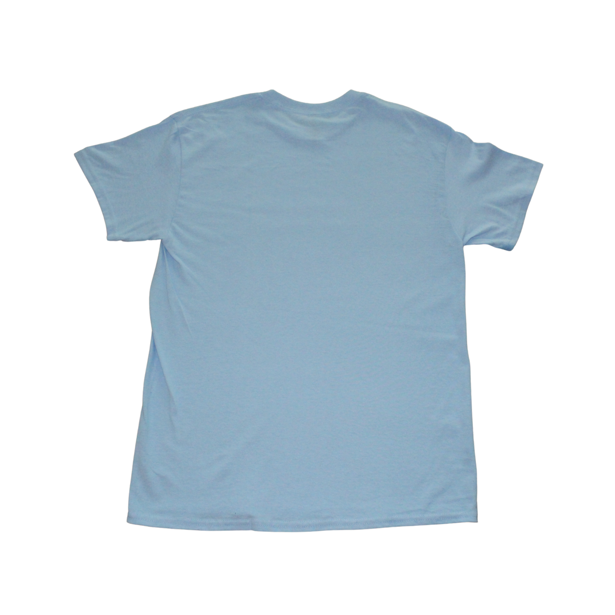 Plain light blue t-shirt on a white background, back vew