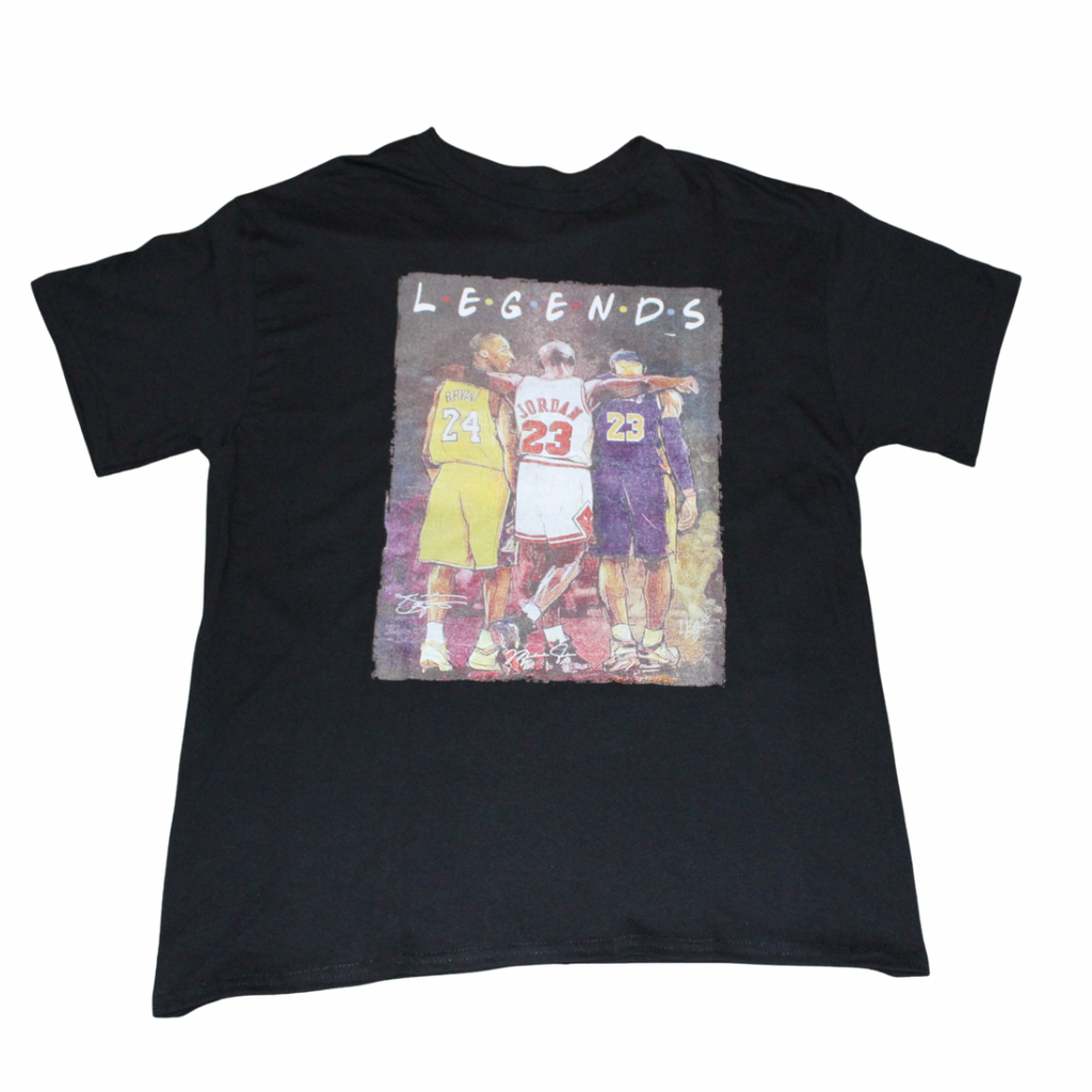 Legends Basketball graphic t-shirt on black tee, front view