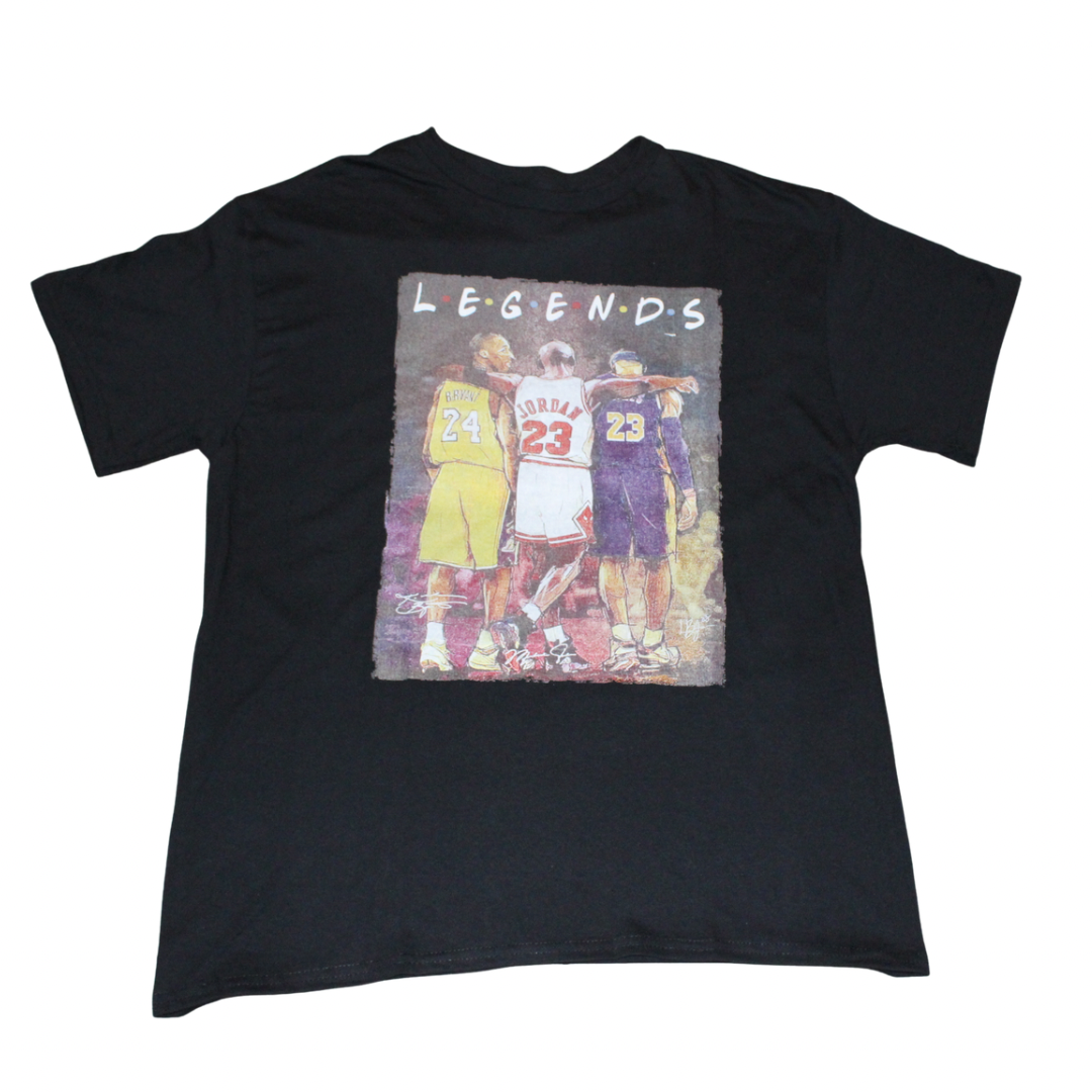Legends Basketball graphic t-shirt on black tee, front view