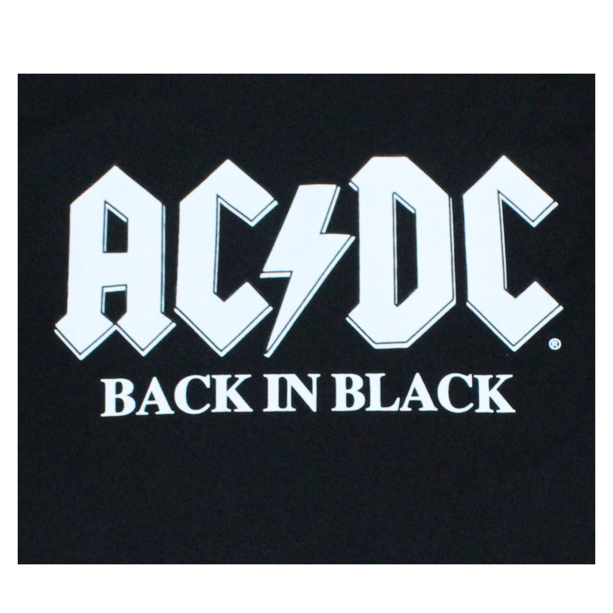 AC/DC logo with 'Back in Black' text on a black background